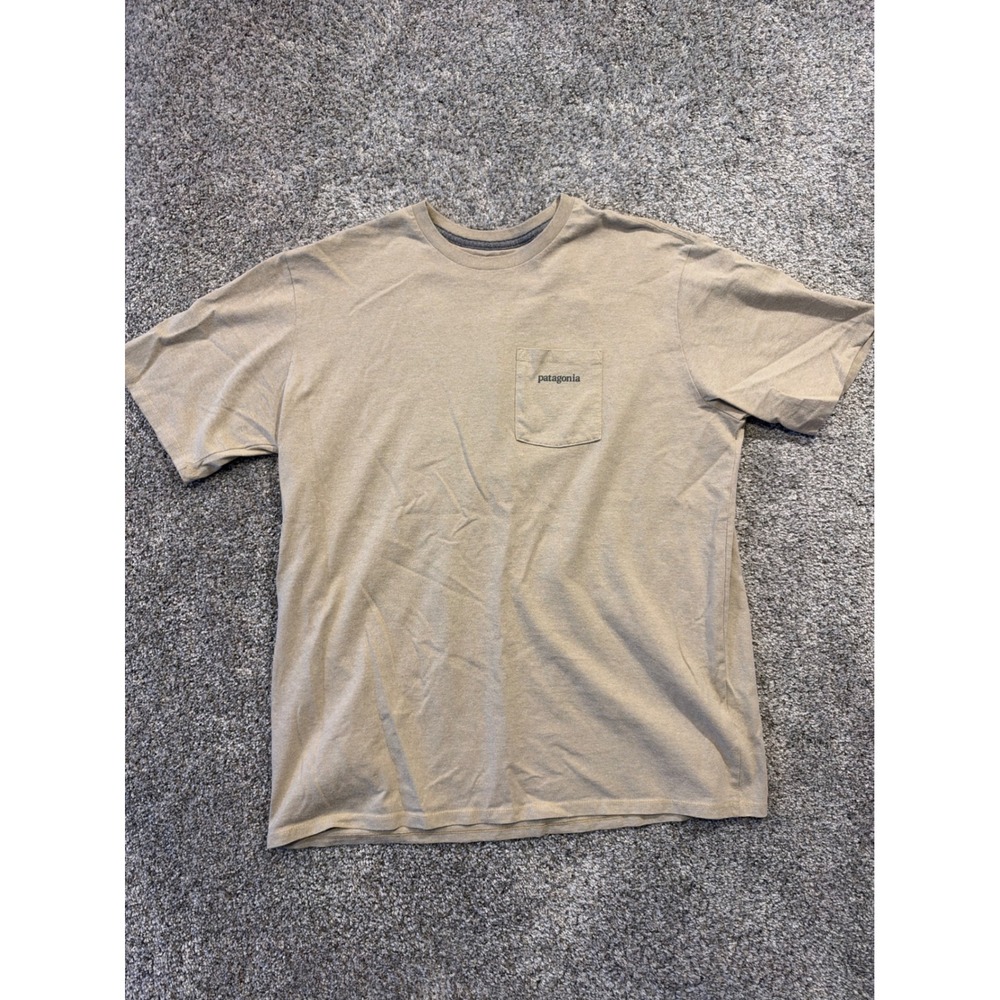 Patagonia T-Shirt Mens L Tan Responsibili-Tee Pocket Graphic Short Sleeve Tee